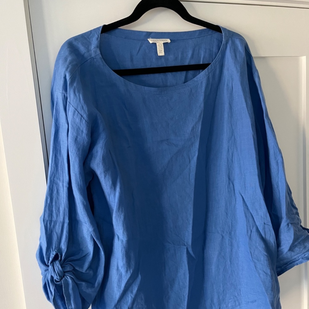 Eileen Fisher || boatneck linen shirt, 3/4 tie sleeves
